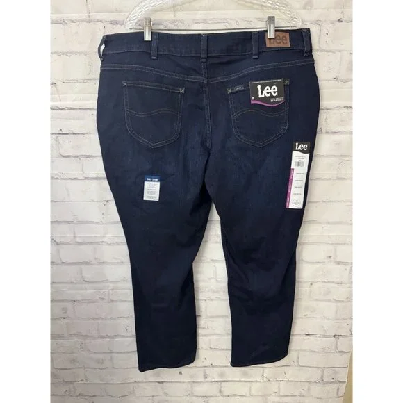 Lee Plus 22W Petite Mid Rise Reg Fit Straight Dark Blue Jeans Stretch New W Tag - Picture 2 of 10